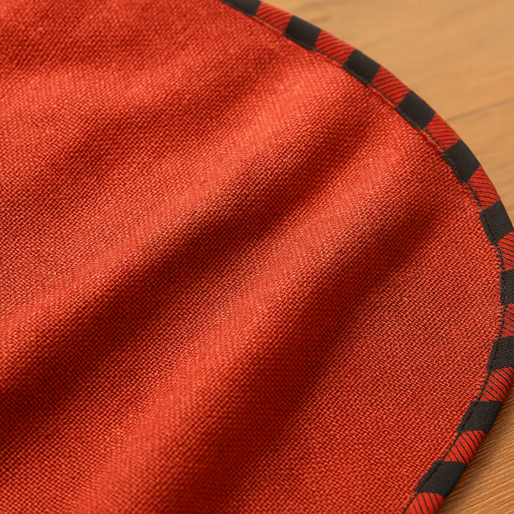 Christmas Tree Skirt, 120 cm Diameter – Red Cotton-Linen with Snowman - Image 6