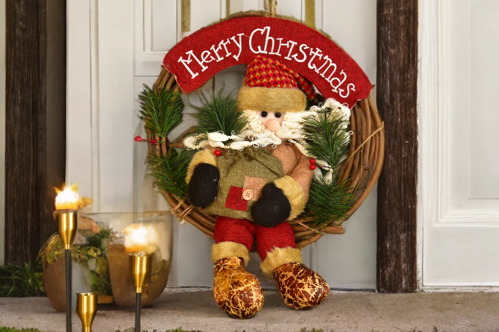 Christmas Wreath Pendant - 35CM Santa Claus Snowman Deer Wood Rattan Ring Xmas Hanging Decor - Image 11
