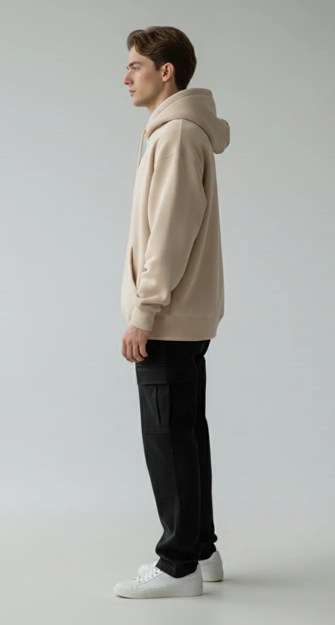 Classic Solid Hoodie: Beige - Image 3