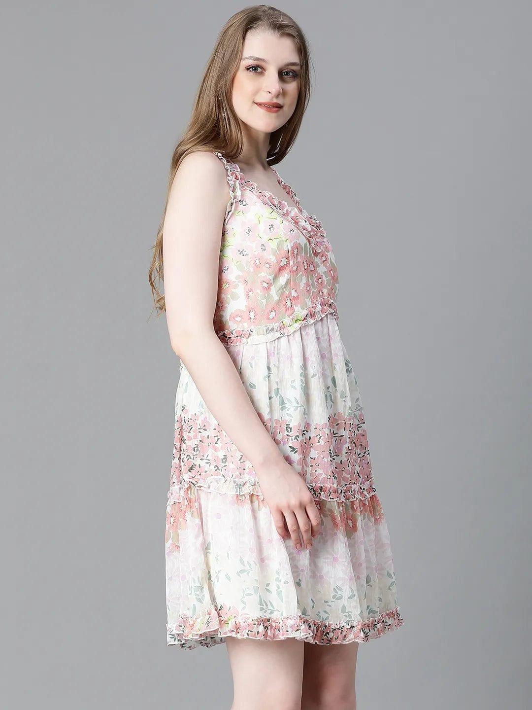 Classy Floral Print Sleeveless Short Flare Women Dress - Image 4