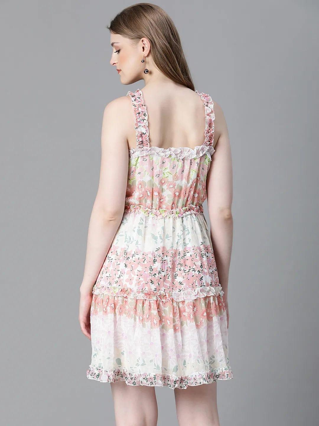 Classy Floral Print Sleeveless Short Flare Women Dress - Image 5