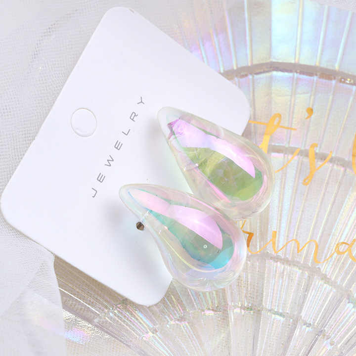 Clear Teardrop White Stud Earring - Image 4