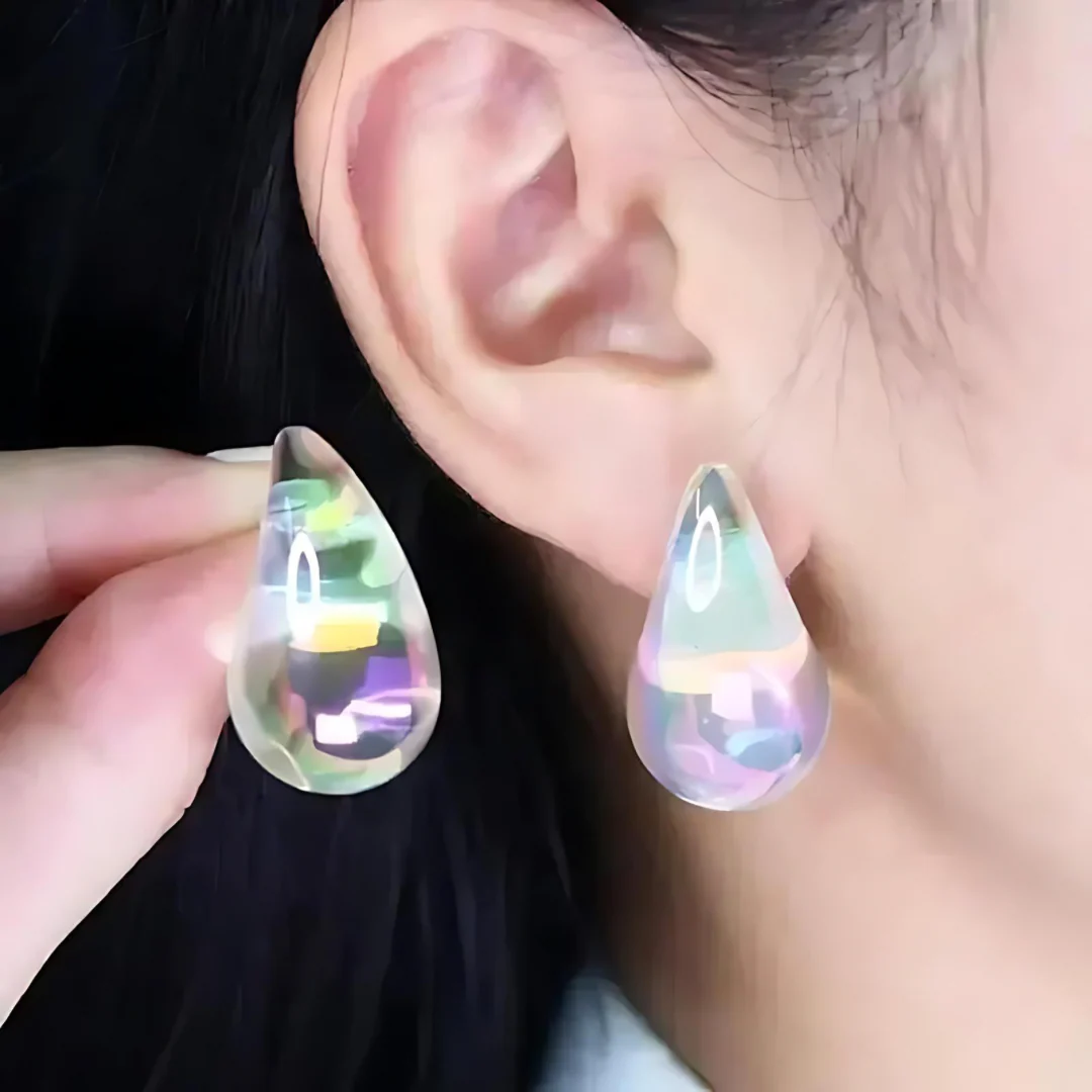 Clear Teardrop White Stud Earring - Image 4
