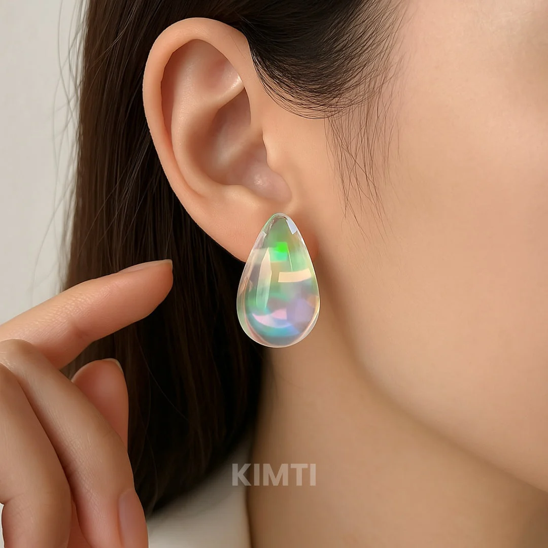 Clear Teardrop White Stud Earring - Image 8