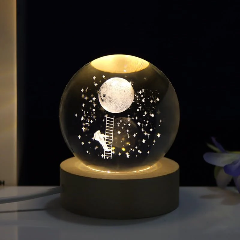 Climb: 3D LED Crystal Ball Night Lamp – Engraved Holographic Light with USB & Wooden Base for Home Décor, Office & Bedroom - Image 2