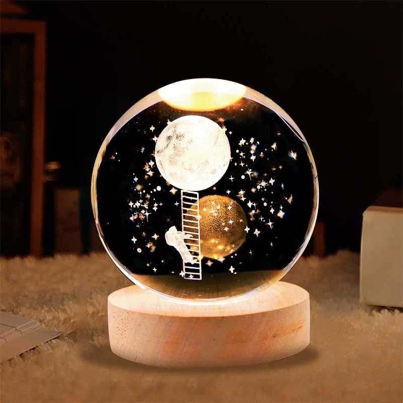 Climb: 3D LED Crystal Ball Night Lamp – Engraved Holographic Light with USB & Wooden Base for Home Décor, Office & Bedroom - Image 9