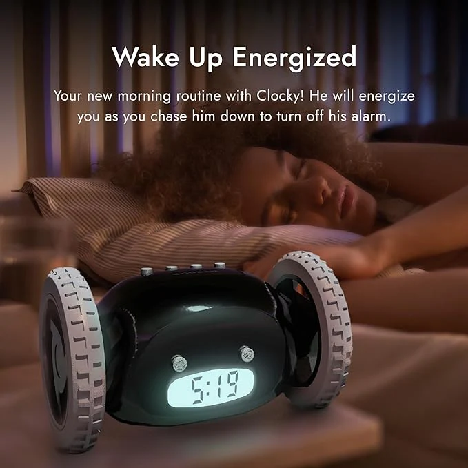 Clocky: The Runaway Alarm Clock – Fun & Cute Rolling Alarm for Heavy Sleepers with Loud Snooze & LED Display - Image 3