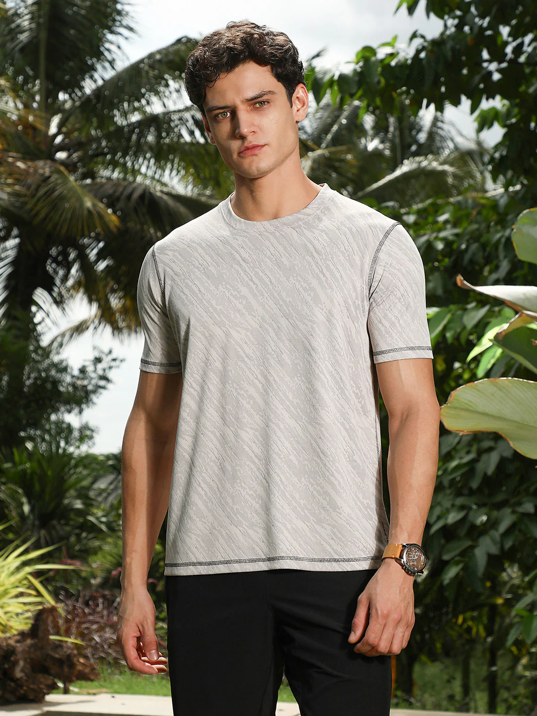 Cloud Grey Plash-Imprint Activewear T-Shirt - Image 2