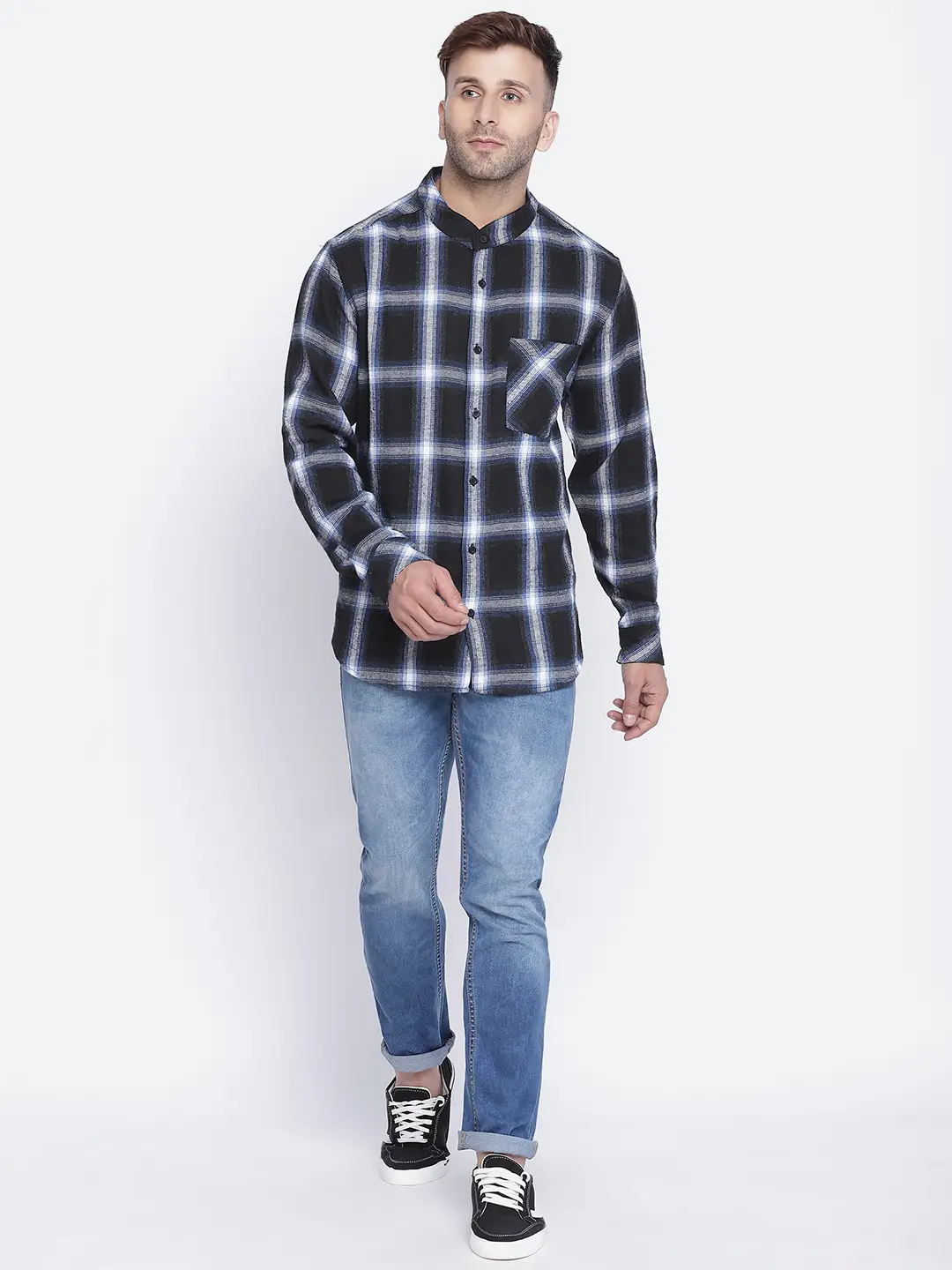 Cloudy Blue Brush Check Men Shirt - Image 2