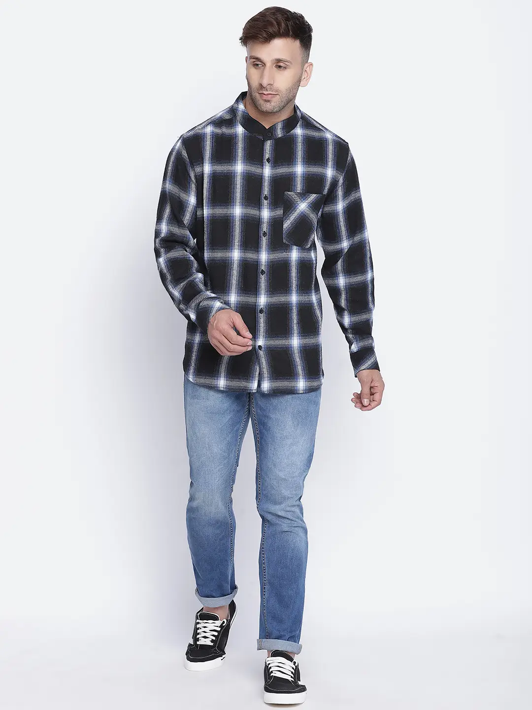Cloudy Blue Brush Check Men Shirt - Image 7
