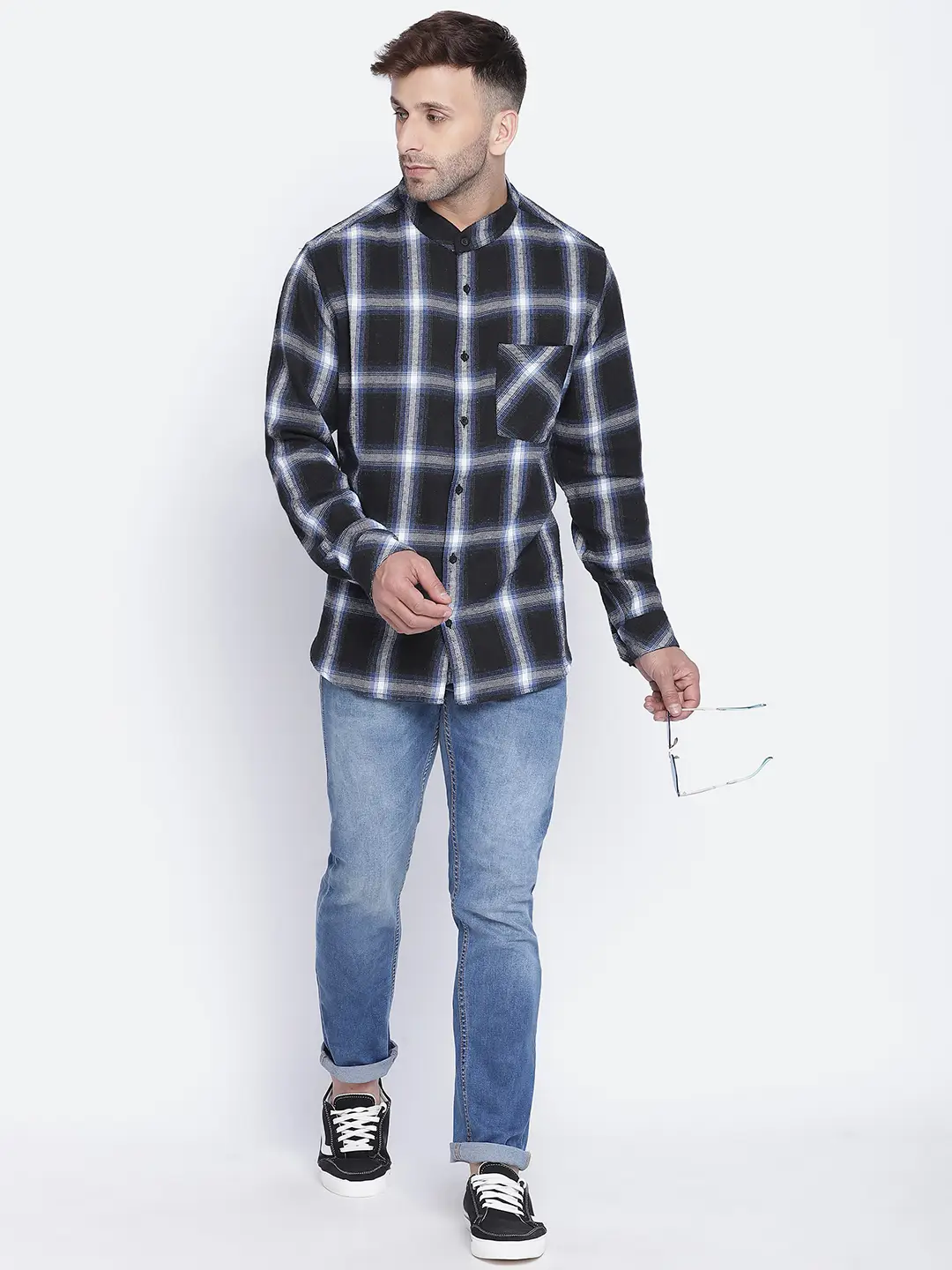 Cloudy Blue Brush Check Men Shirt - Image 8