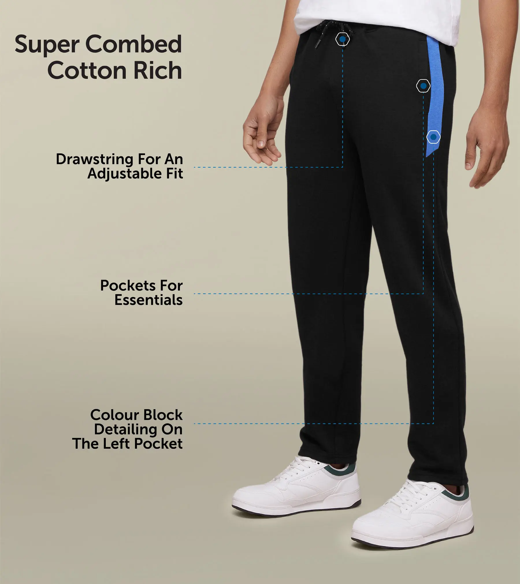 Code Cotton Rich Track Pants Pitch Black - Image 2