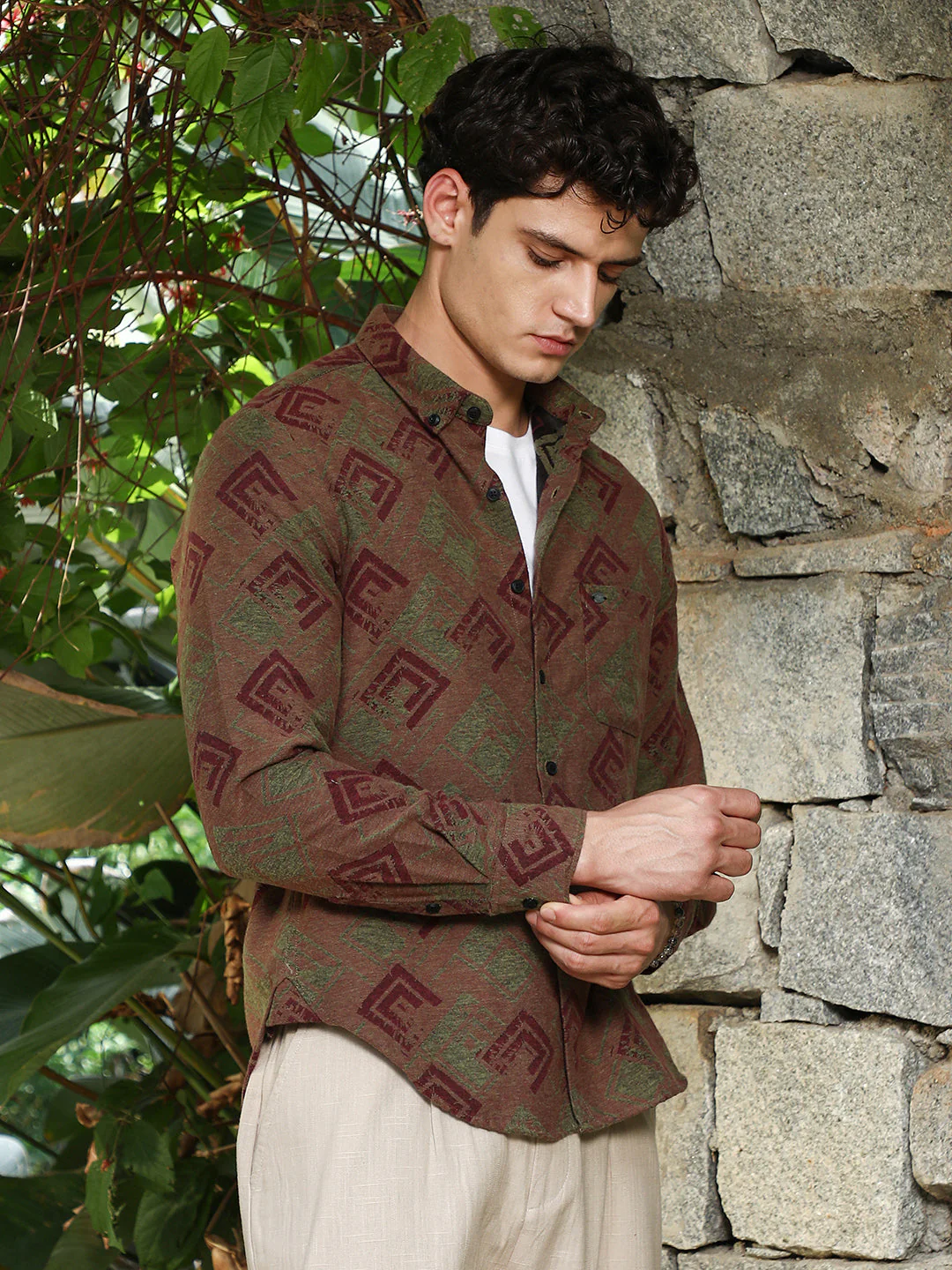 Coffee Brown Cubic-Stamp Jacquard Shirt - Image 3