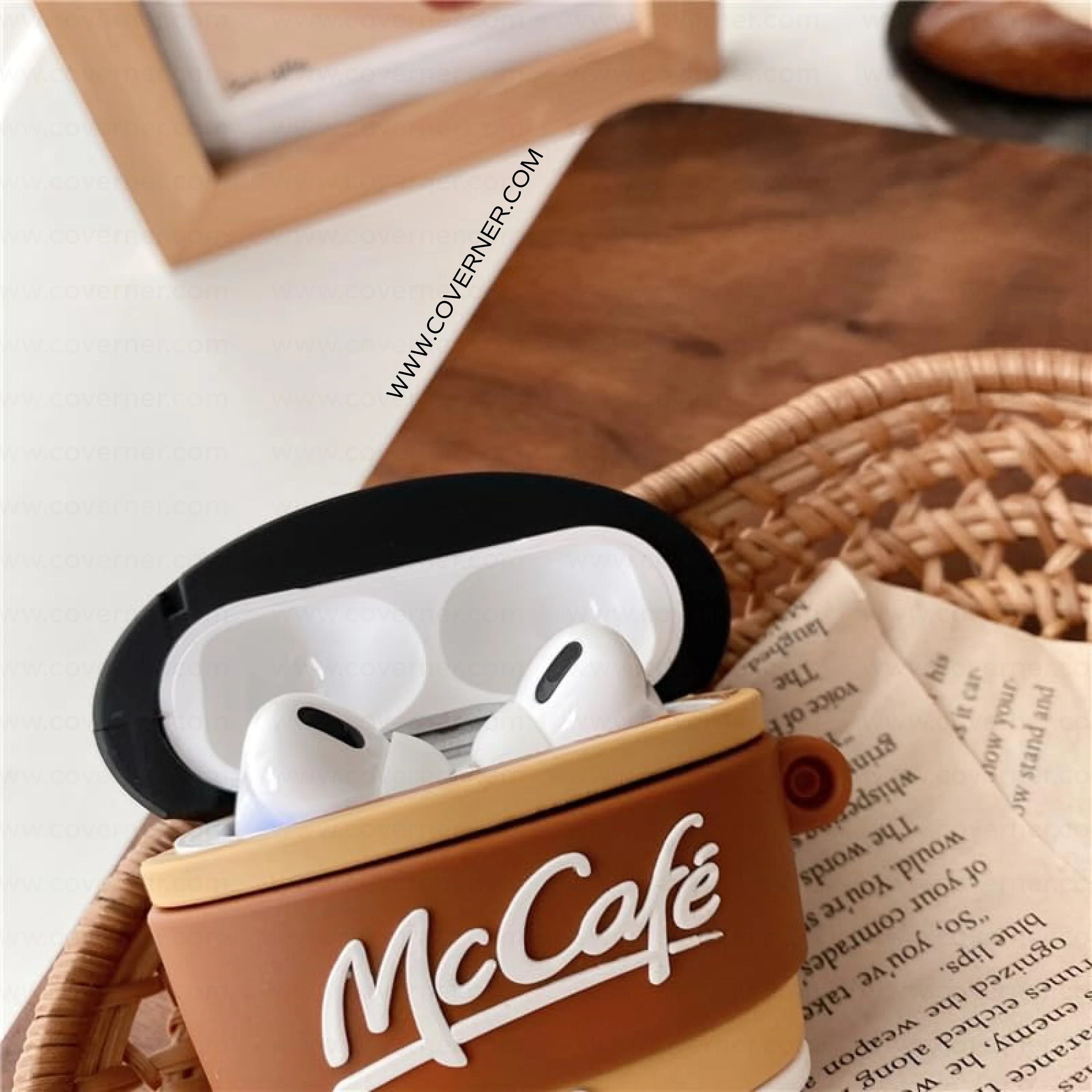 Coffee Cup Style AirPods Case – Brown Cup Silicone Cover with Hook by Coverner India - Image 4