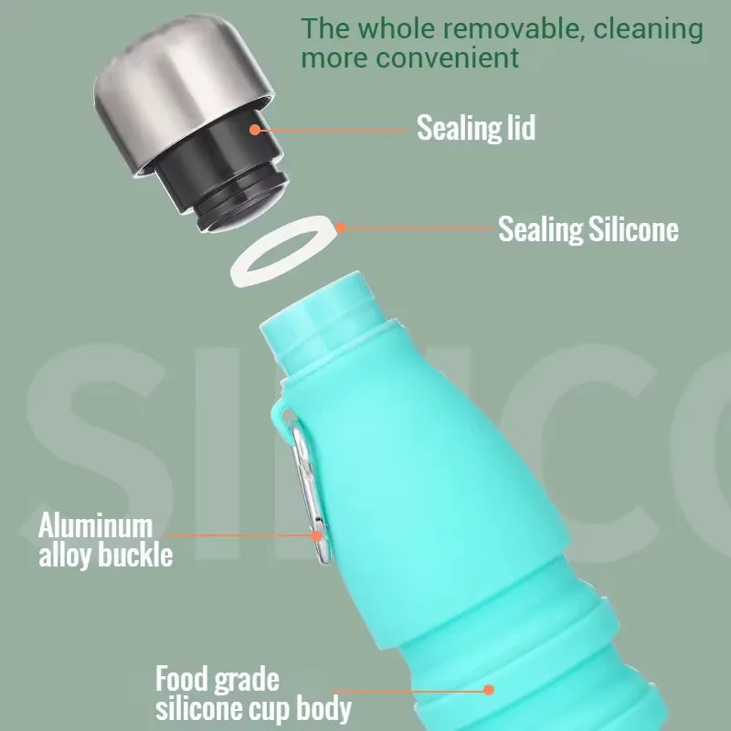 Collapsible Silicone Water Bottle Leakproof Foldable Travel Sports BPA-Free Bottle 1pc - Image 5