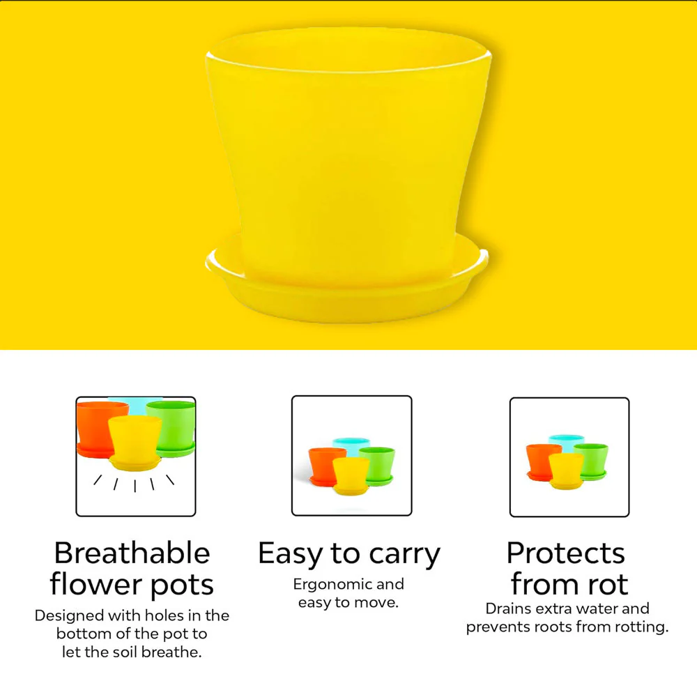 Coloured Plastic Flower Pots With Base Plate | Set Of 2 - Image 15