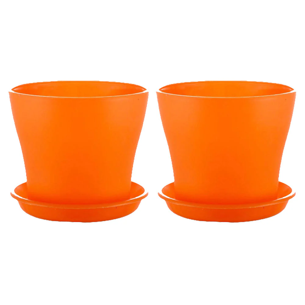 Coloured Plastic Flower Pots With Base Plate | Set Of 2 - Image 5
