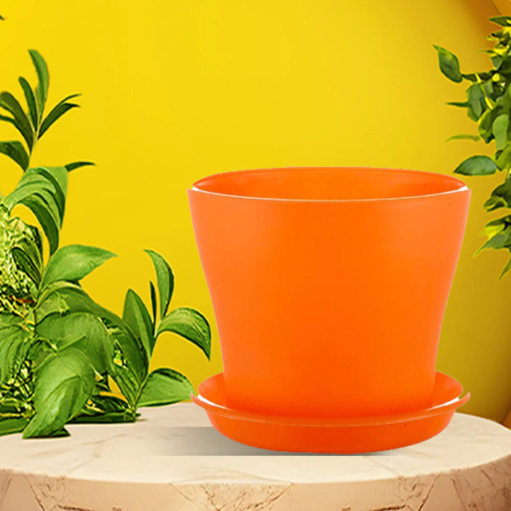 Coloured Plastic Flower Pots With Base Plate | Set Of 2 - Image 6
