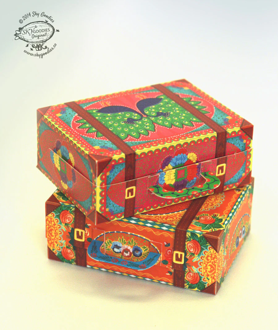 Colourful Orange Mini Suitcase Box DIY Paper Craft Kit - Image 4