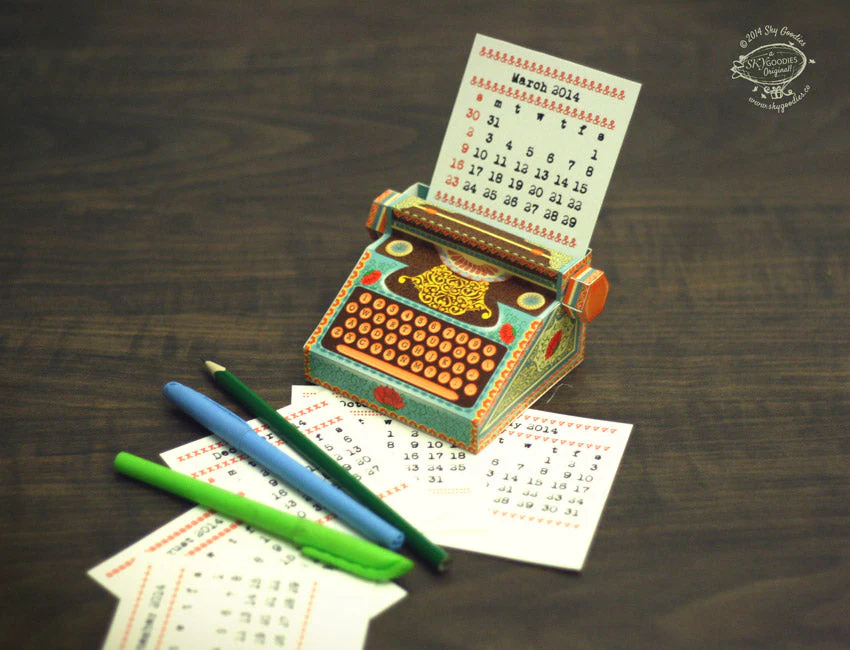 Colourful Typewriter Desk Calendar 2025 & 2026 DIY Paper Craft Kit - Image 11