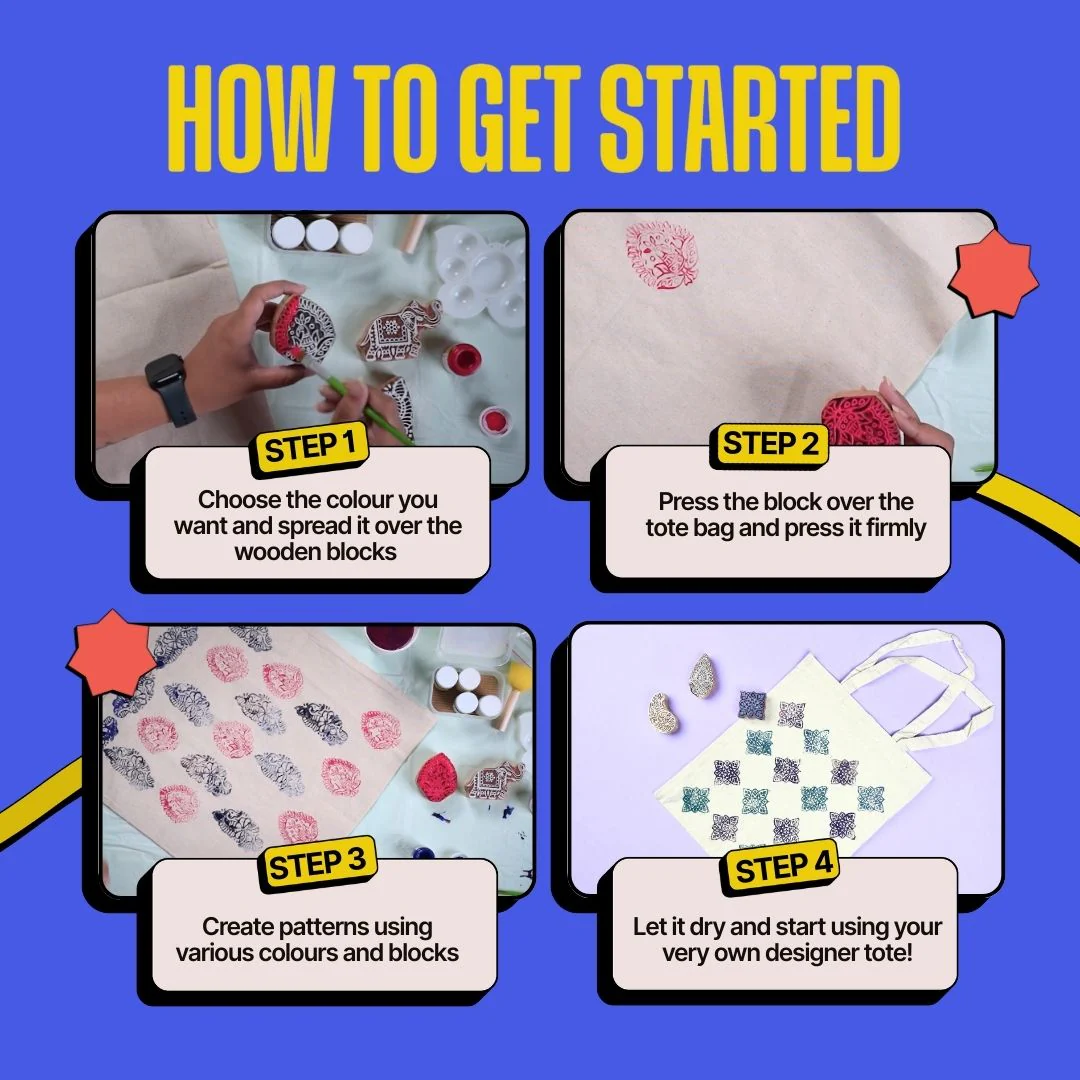 COMBO : DIY Block Printing Kit (Tote Bag) & DIY Tote Bag Painting Kit - Image 3