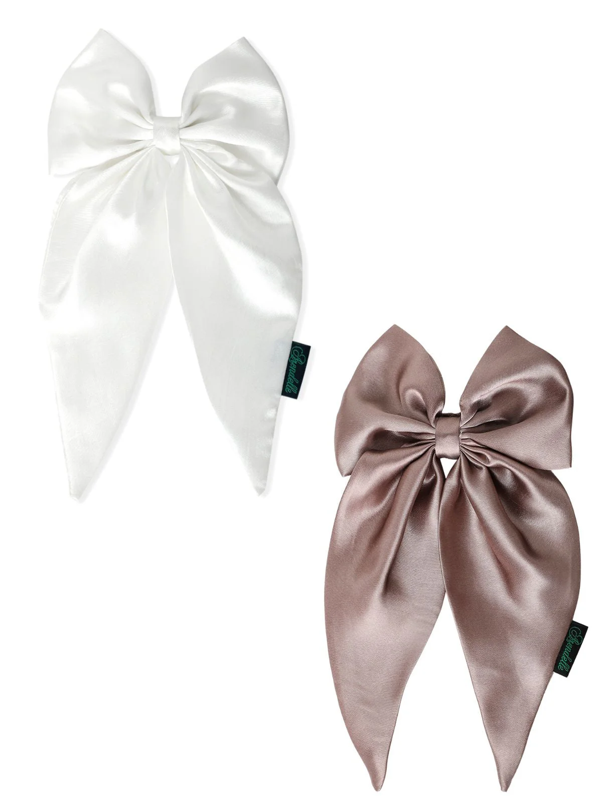 Combo of 2 Satin Long Tail Hair Bow in Pearl and Stardust - Image 3