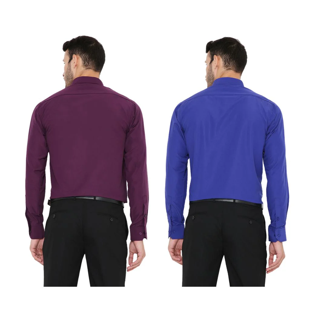 Combo of 2 Solid PolyBlend Slim Fit Formal Shirts - Image 3