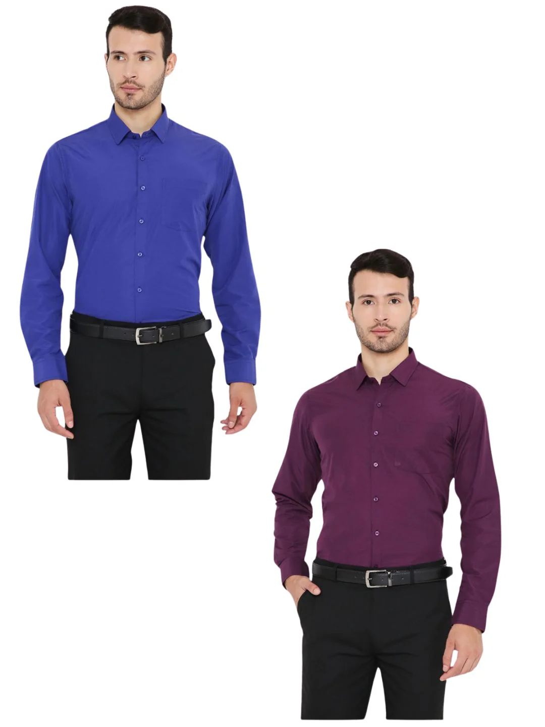 Combo of 2 Solid PolyBlend Slim Fit Formal Shirts - Image 5