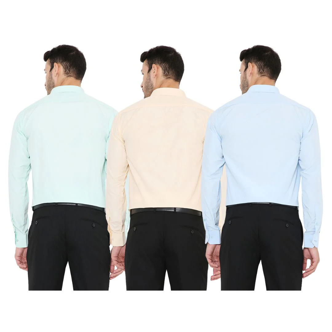 Combo of 3 Solid PolyBlend Slim Fit Formal Shirts - Image 3