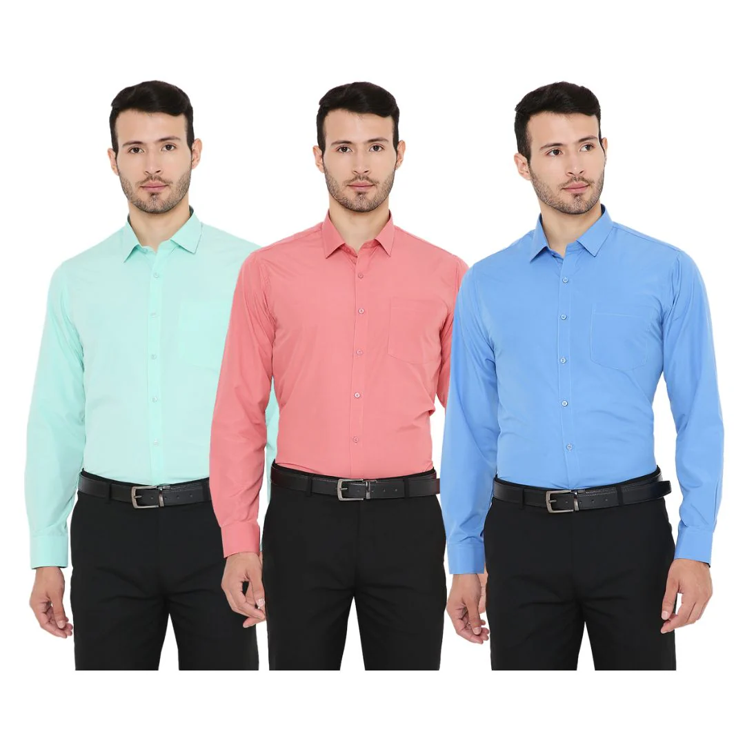 Combo of 3 Solid PolyBlend Slim Fit Formal Shirts - Image 2
