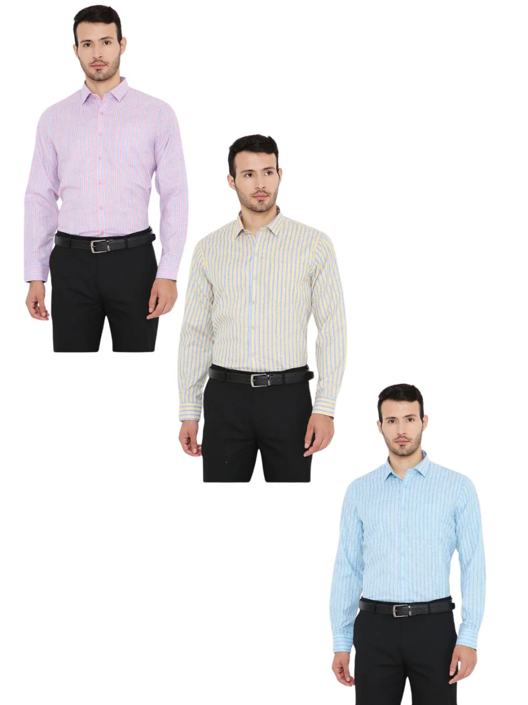 Combo of 3 Striped PolyBlend Slim Fit Formal Shirts - Image 6