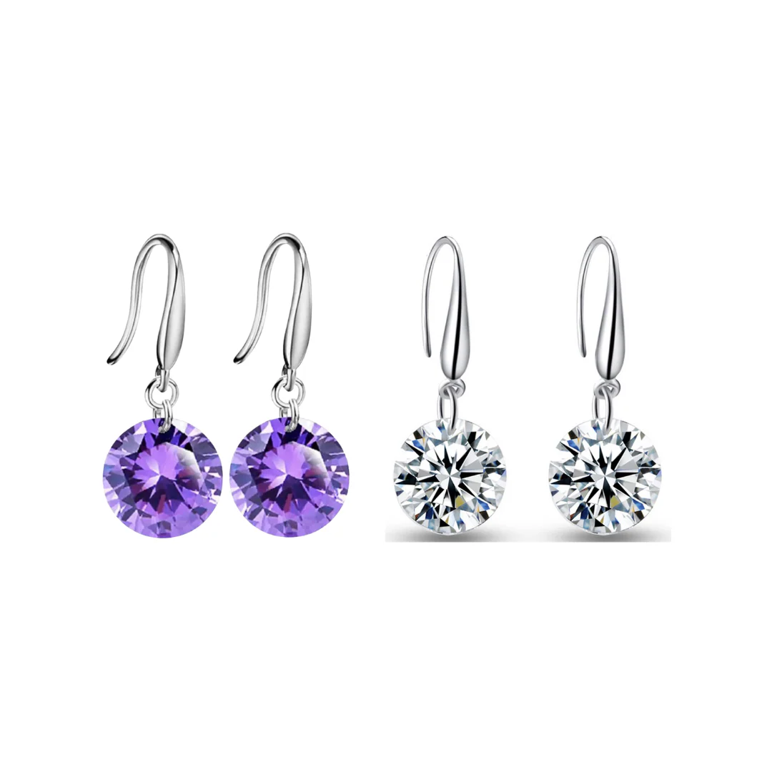 Combo Of Silver Plated Purple And White Stone Drop Earrings For Women And Girl Crystal Copper Stud Earring
