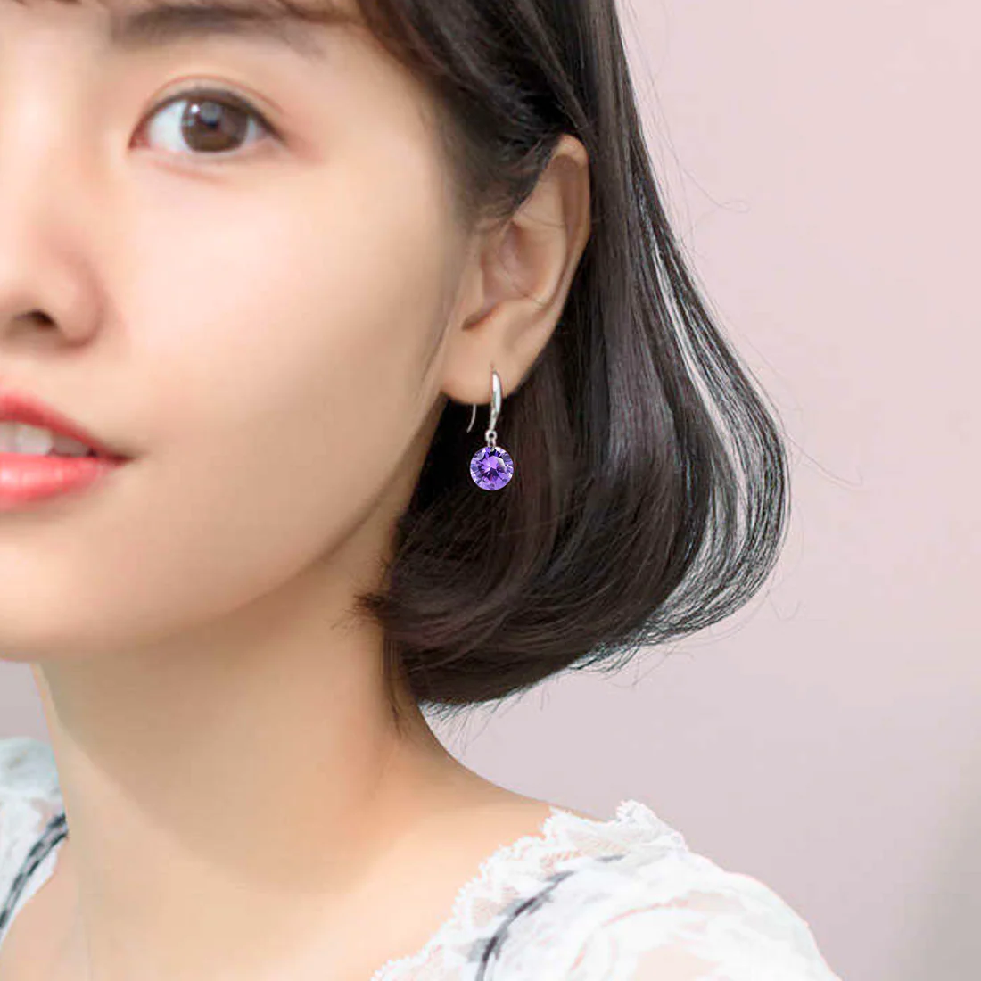 Combo Of Silver Plated Purple And White Stone Drop Earrings For Women And Girl Crystal Copper Stud Earring - Image 2