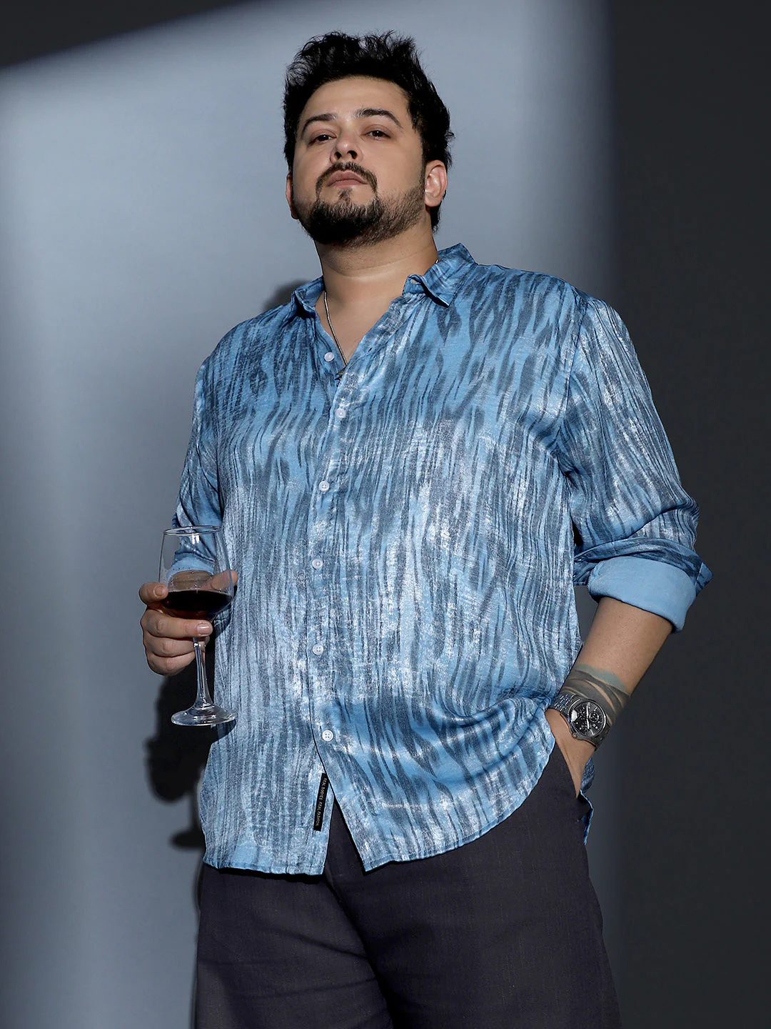 Contrast-Abstract Imprint Shirt - Image 19
