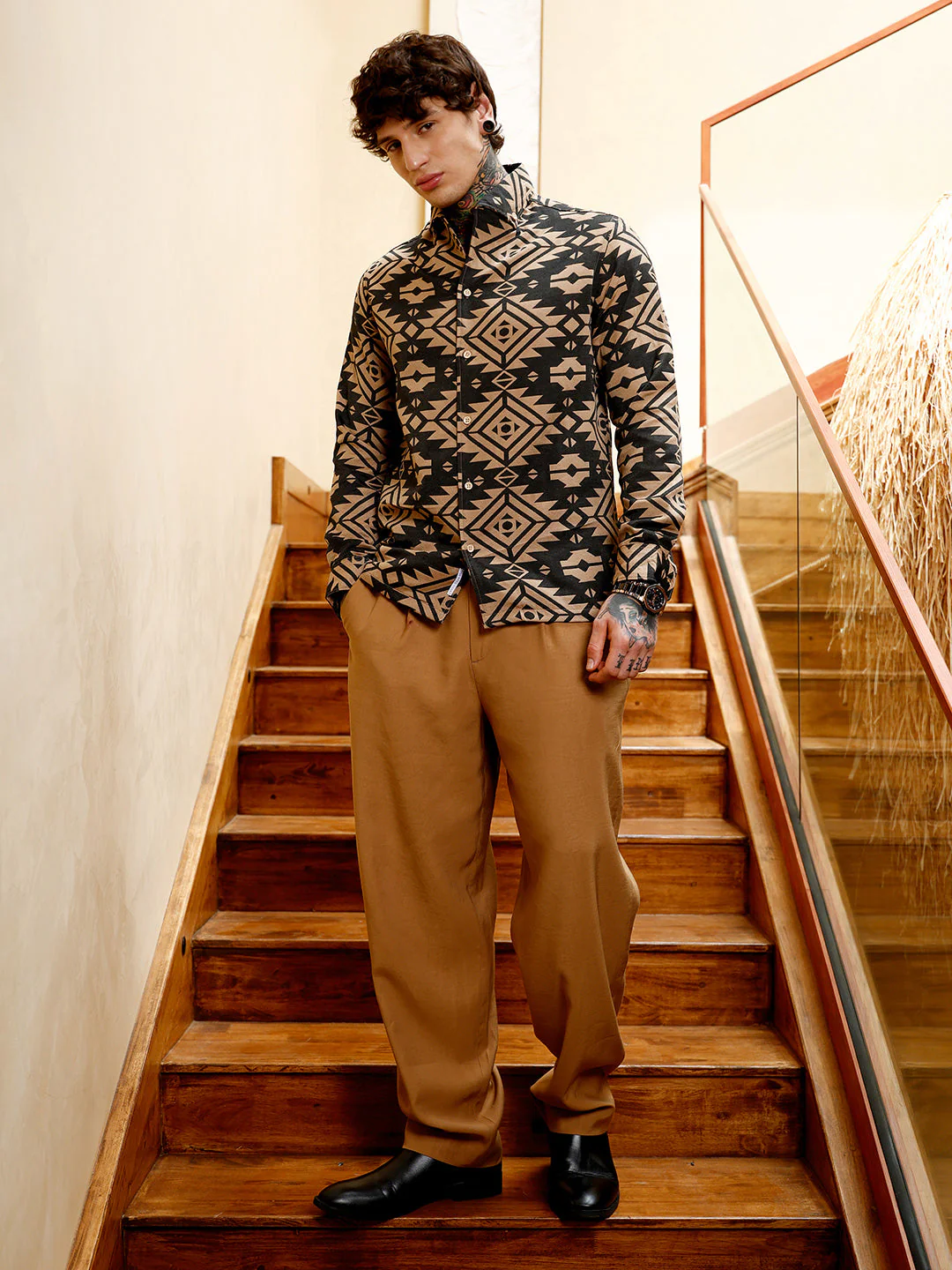 Contrast Aztec-Block Jacquard Shirt - Image 5