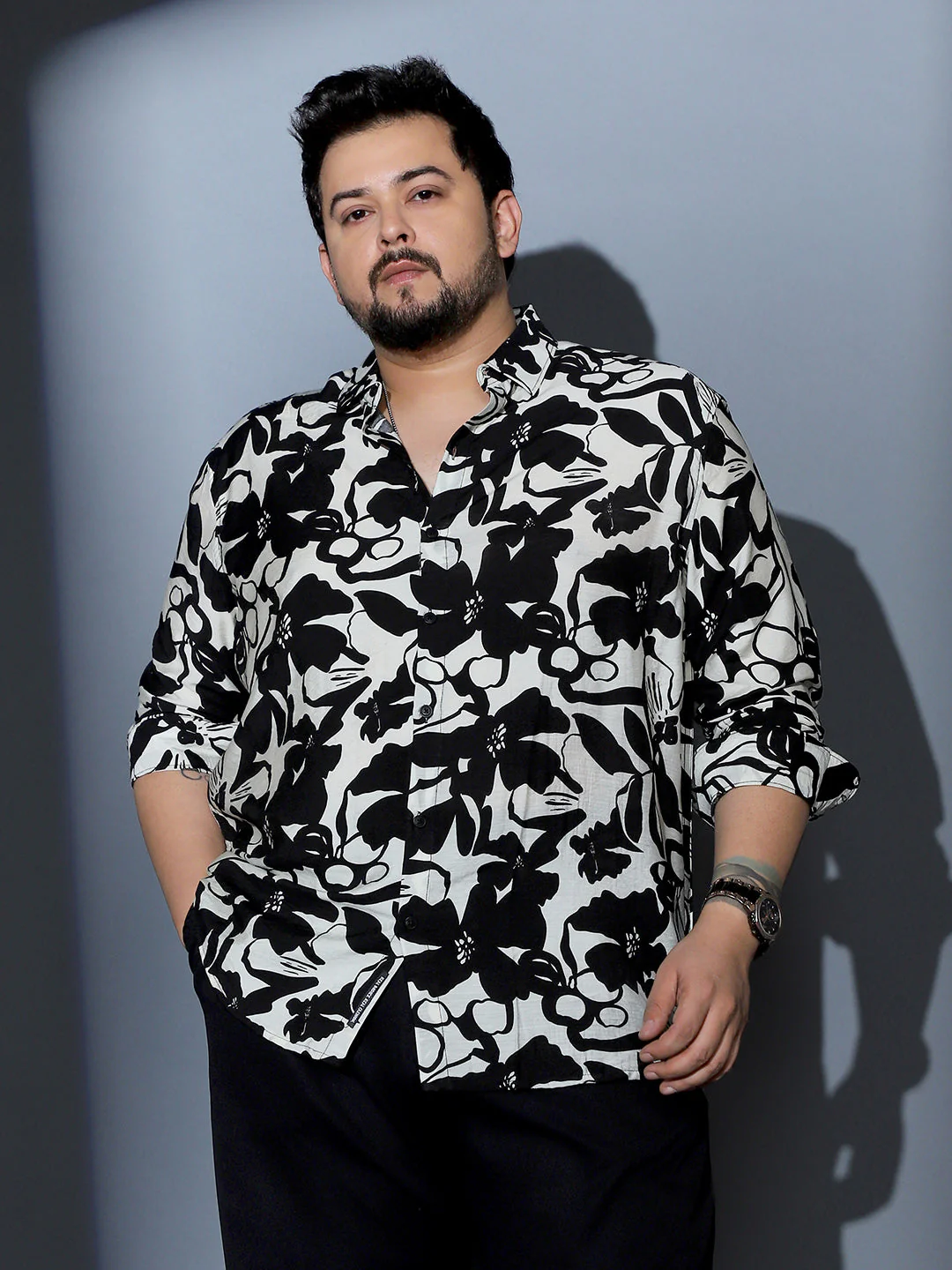 Contrast-Botanical Imprint Shirt - Image 2