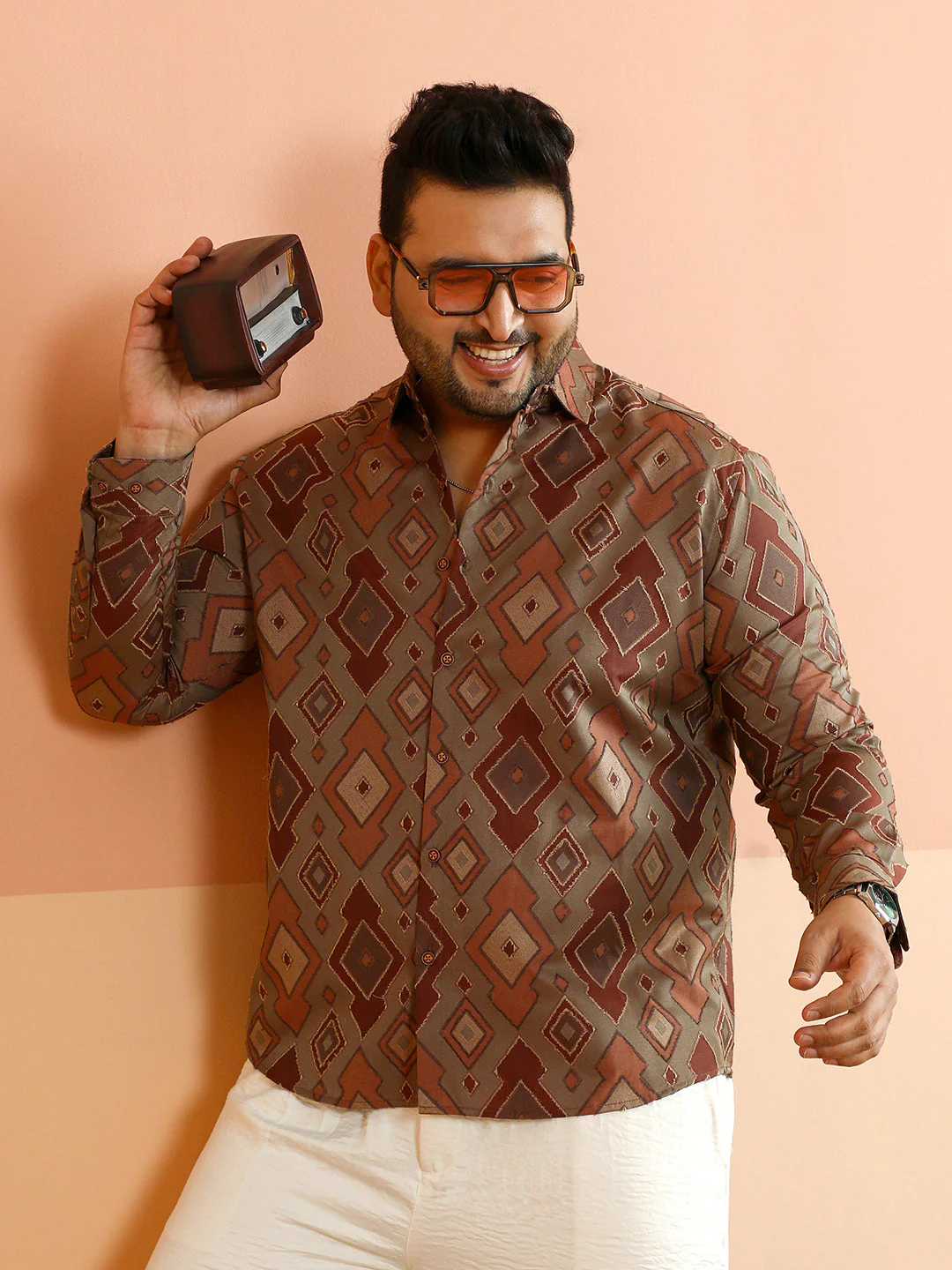 Contrast Geometric-Woven Shirt - Image 43