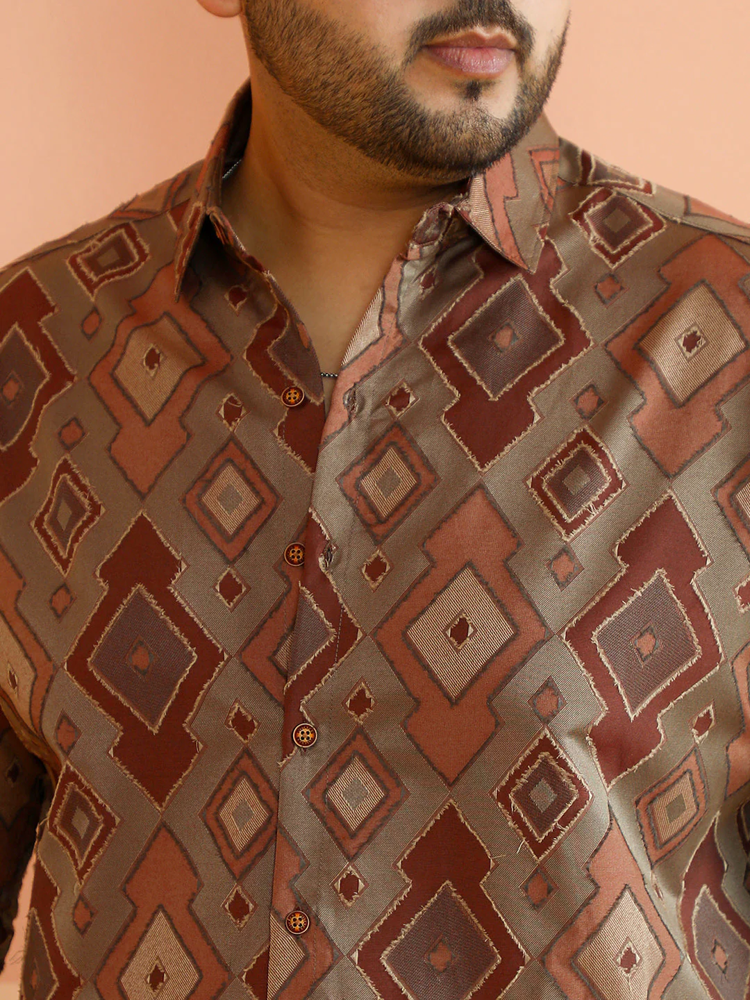 Contrast Geometric-Woven Shirt - Image 7