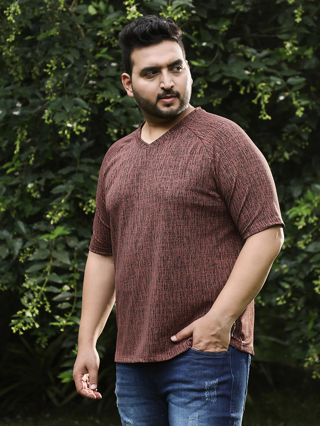 Contrast-Heathered Knitted T-Shirt - Image 3