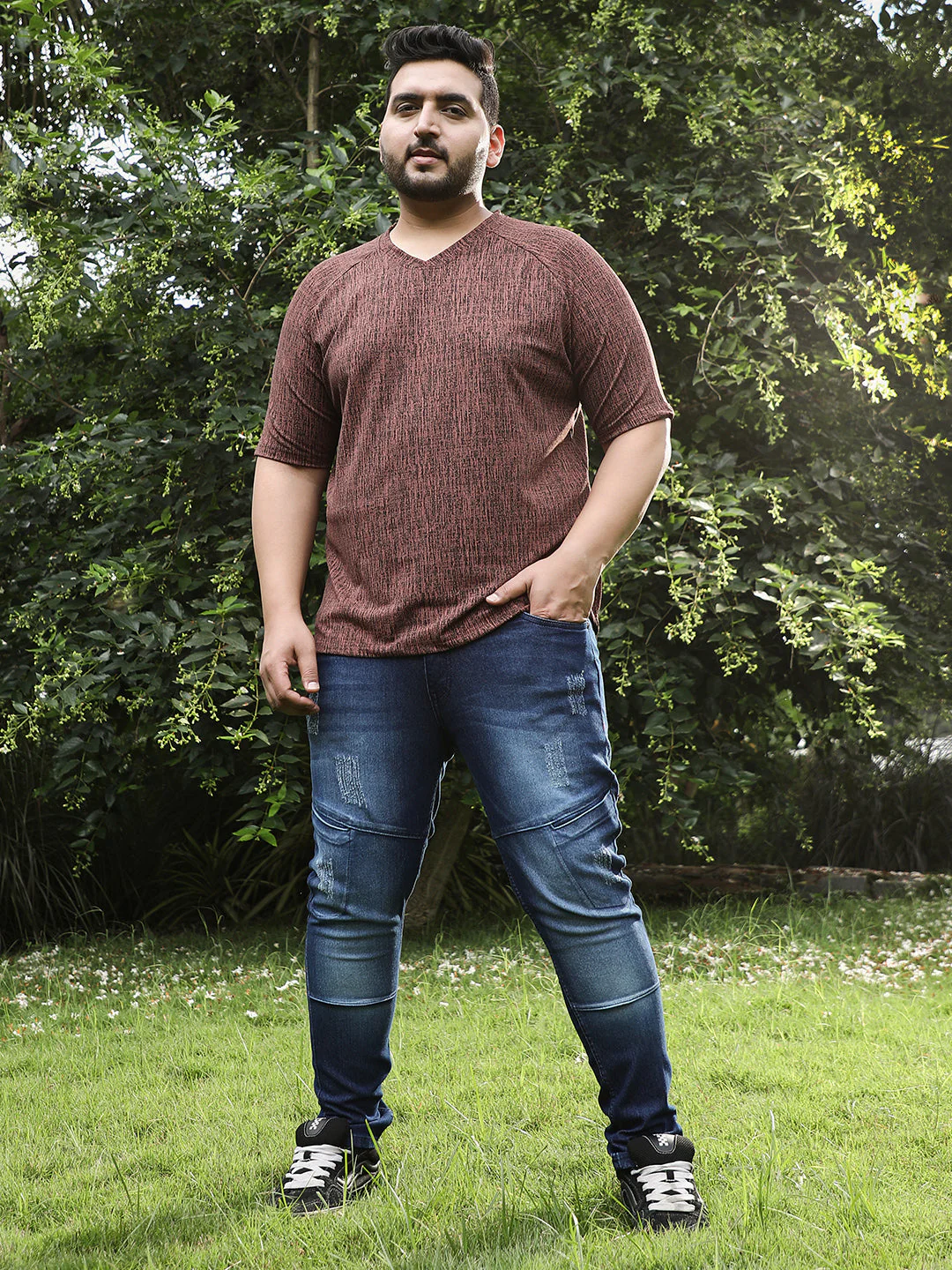 Contrast-Heathered Knitted T-Shirt - Image 4