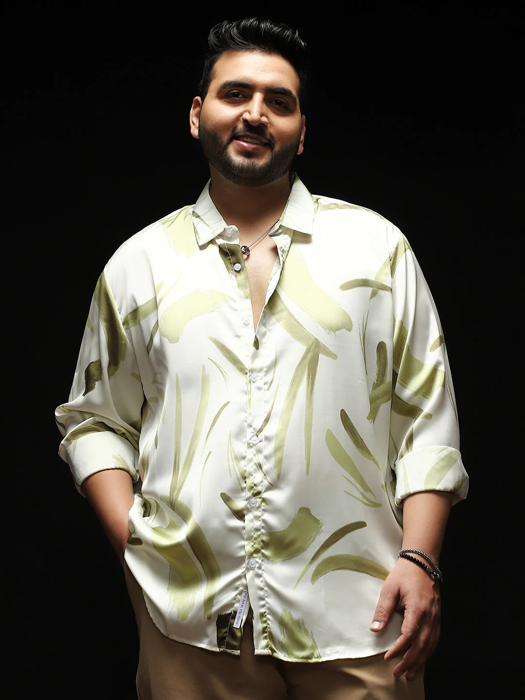 Contrast-Strokes Imprint Shirt - Image 2