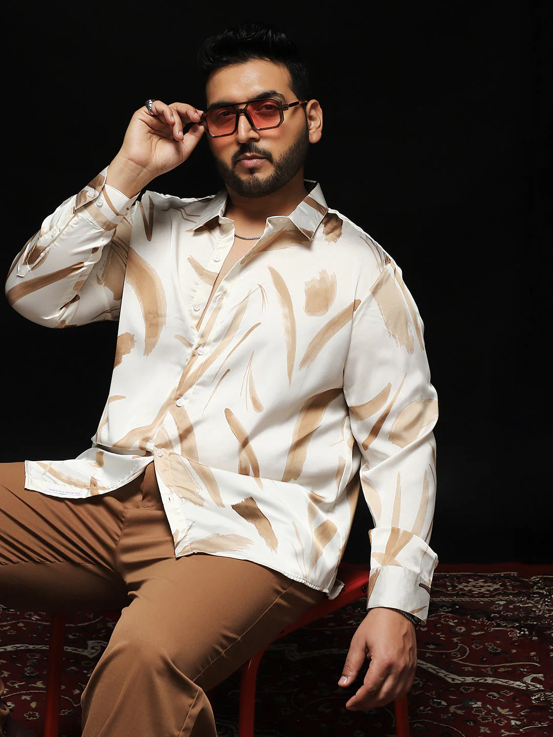 Contrast-Strokes Imprint Shirt - Image 12