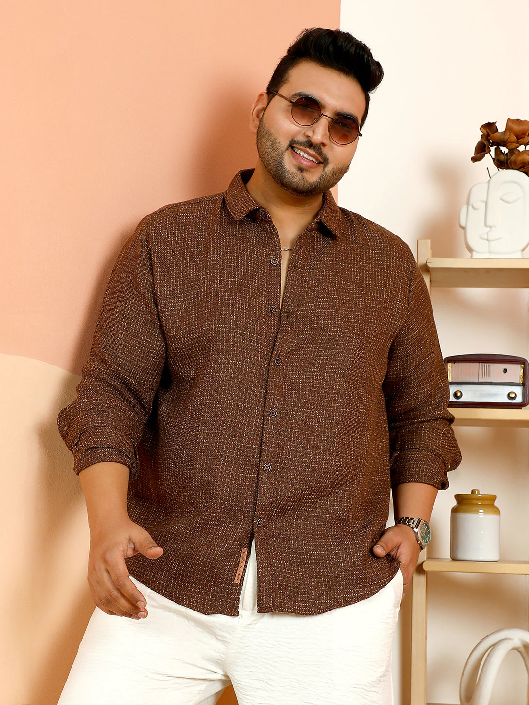 Contrast-Woven Grid Shirt - Image 9