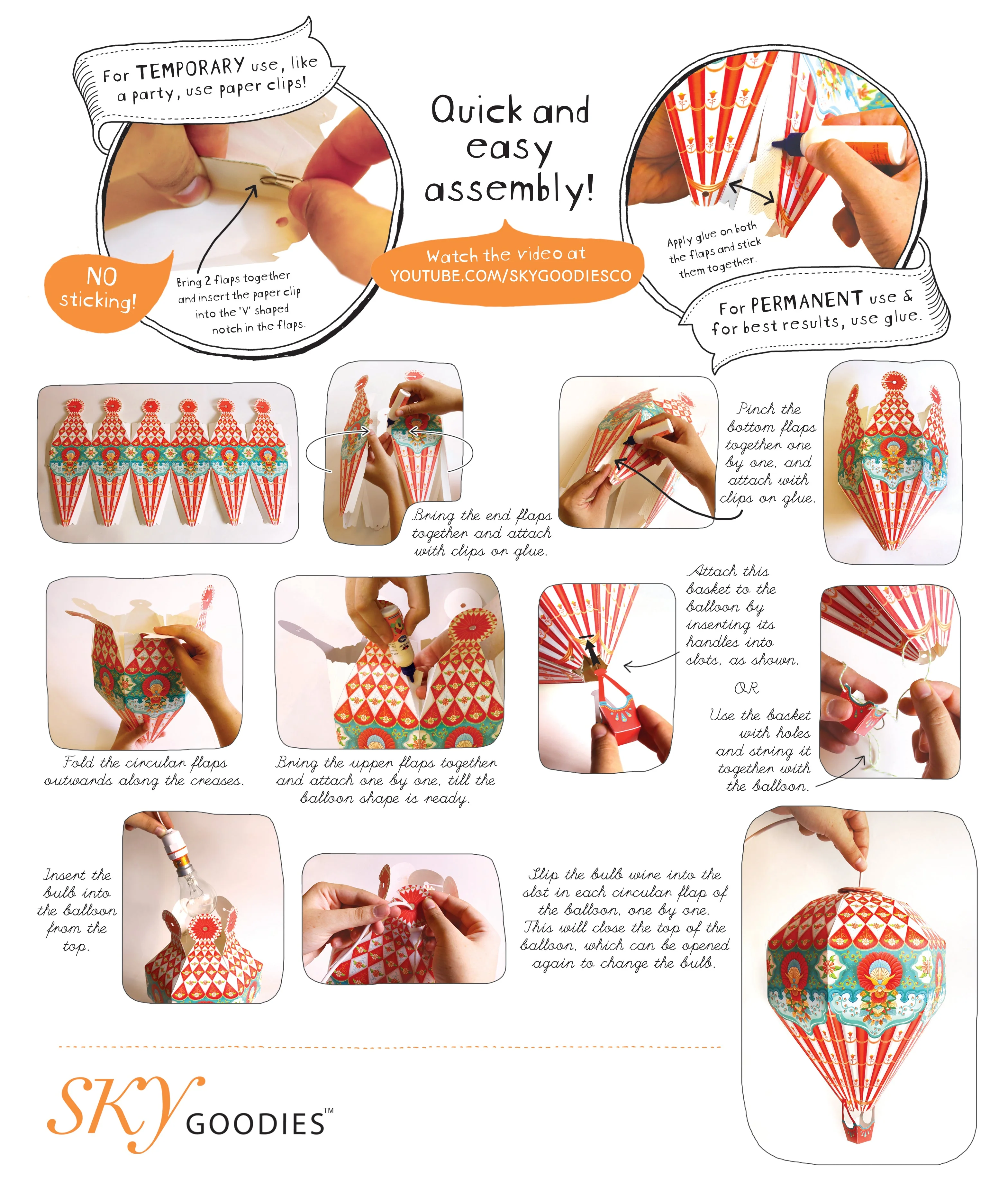 Convenience Pack with Bulb & Wire: Big Red Hot Air Balloon Paper Lamp - Image 9