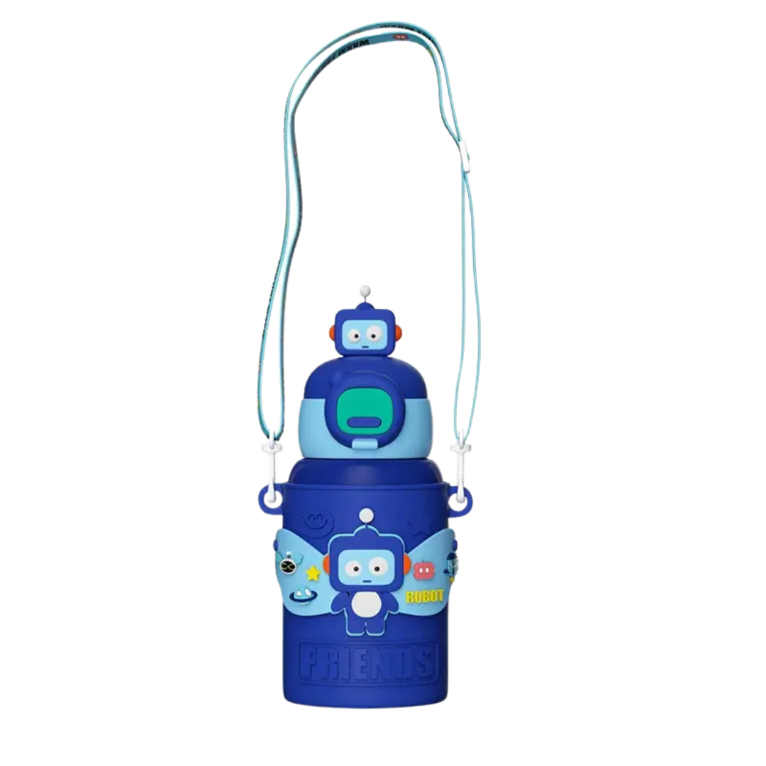 Cool Robot Kids’ Water Bottle – 450ml, Insulated & Travel-Friendly with Mini Toys! - Image 4