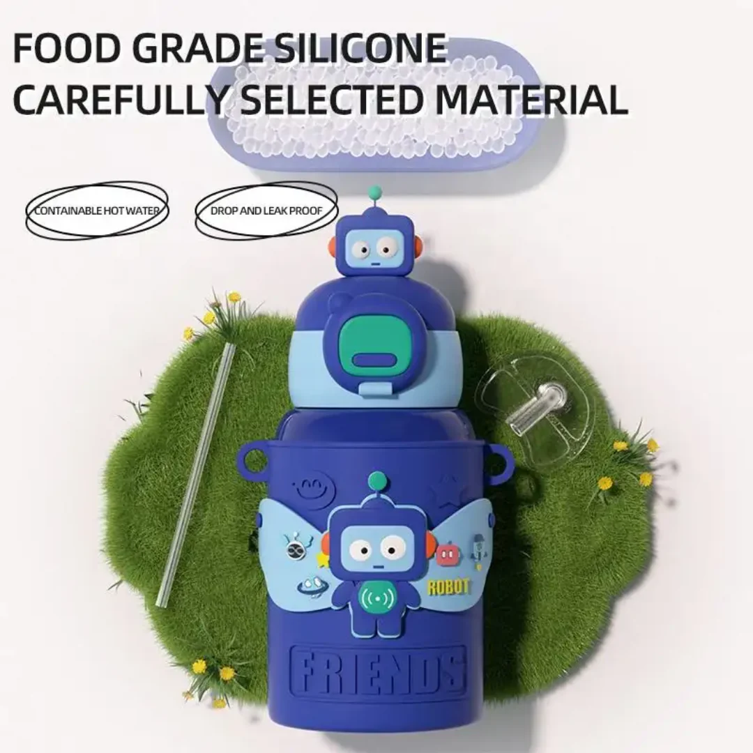 Cool Robot Kids’ Water Bottle – 450ml, Insulated & Travel-Friendly with Mini Toys! - Image 7