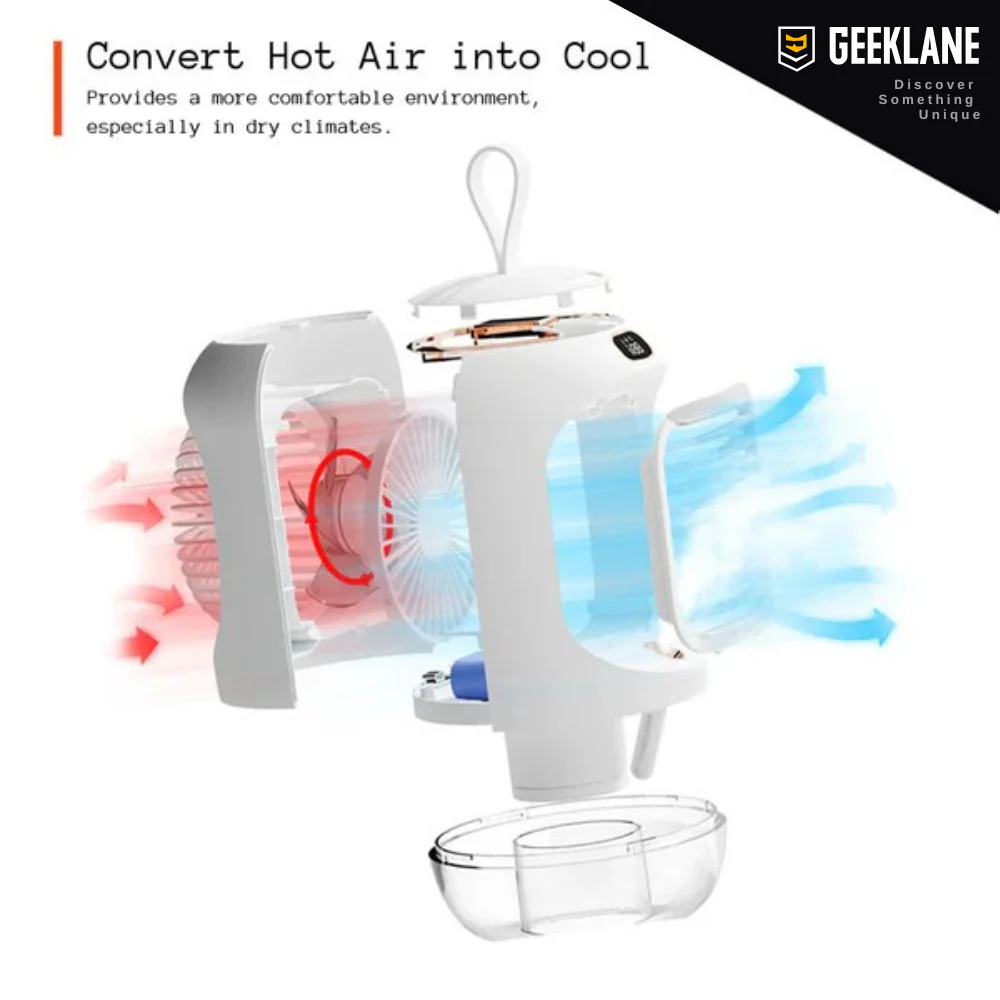 CoolMate: Premium Quality Portable Cooling Fan & Humidifier, 3 Speeds, 280ml Mist, Night Light, 90° Rotation, USB Rechargeable (3600mAh) for Personal Cooling. - Image 5