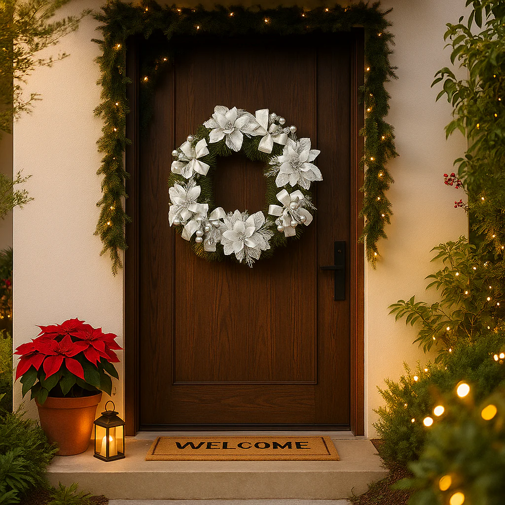 Coral Tree 36 cm LED Christmas Wreath with Dual Light Modes – Festive Floral Design for Door, Wall. Decorative Wreath - Image 6