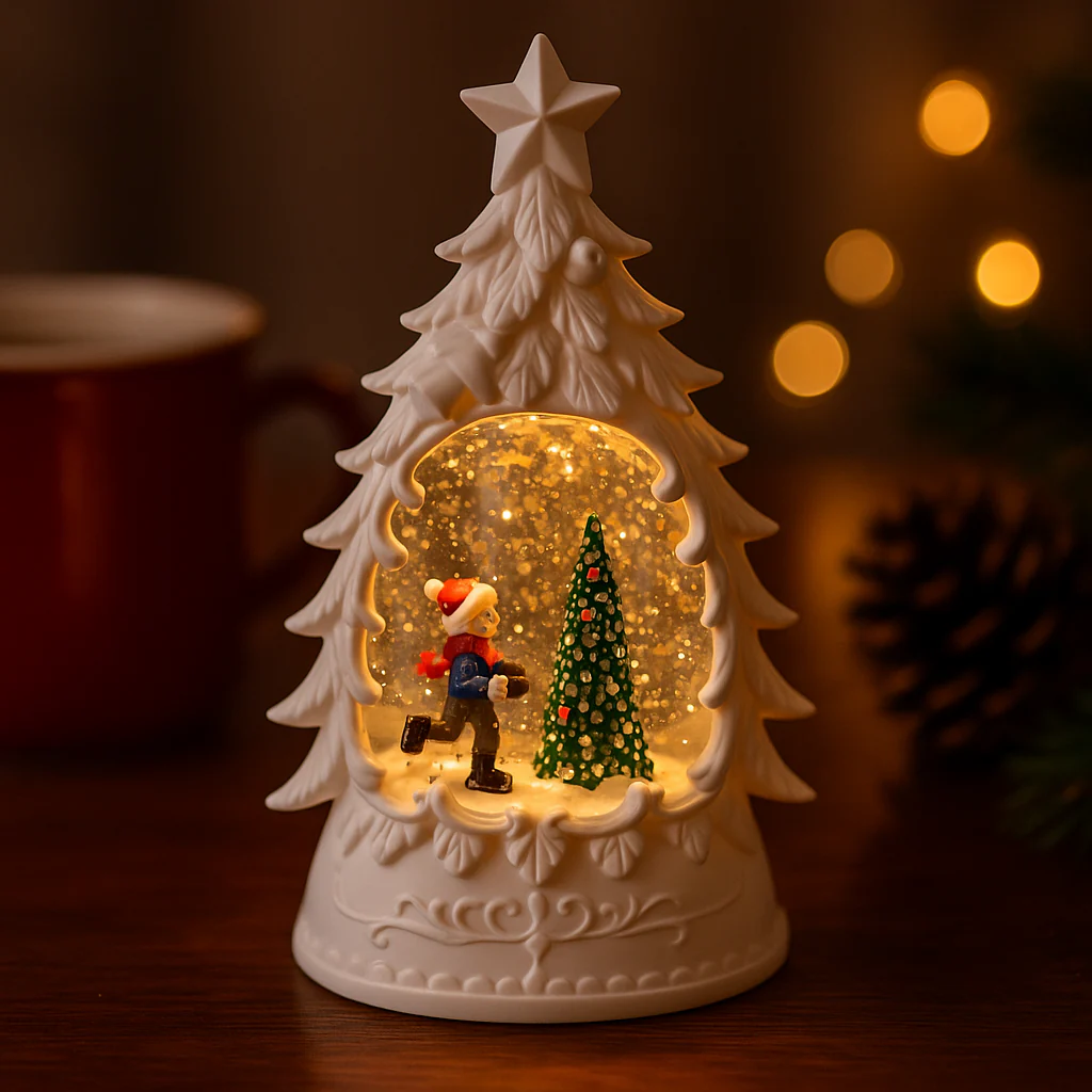 Coral Tree Ceramic LED Snow Tree Light with Glitter & Warm Glow – Christmas Décor Lamp - Image 2