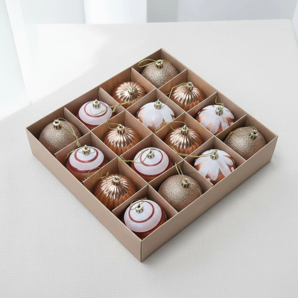 Coral Tree Christmas Ball Set – 16 Copper, Gold & White Ornaments - Image 2